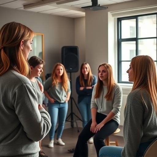 Students practicing acting skills in Acting Fundamentals class